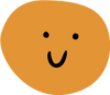 Round orange shape with a black smiley face